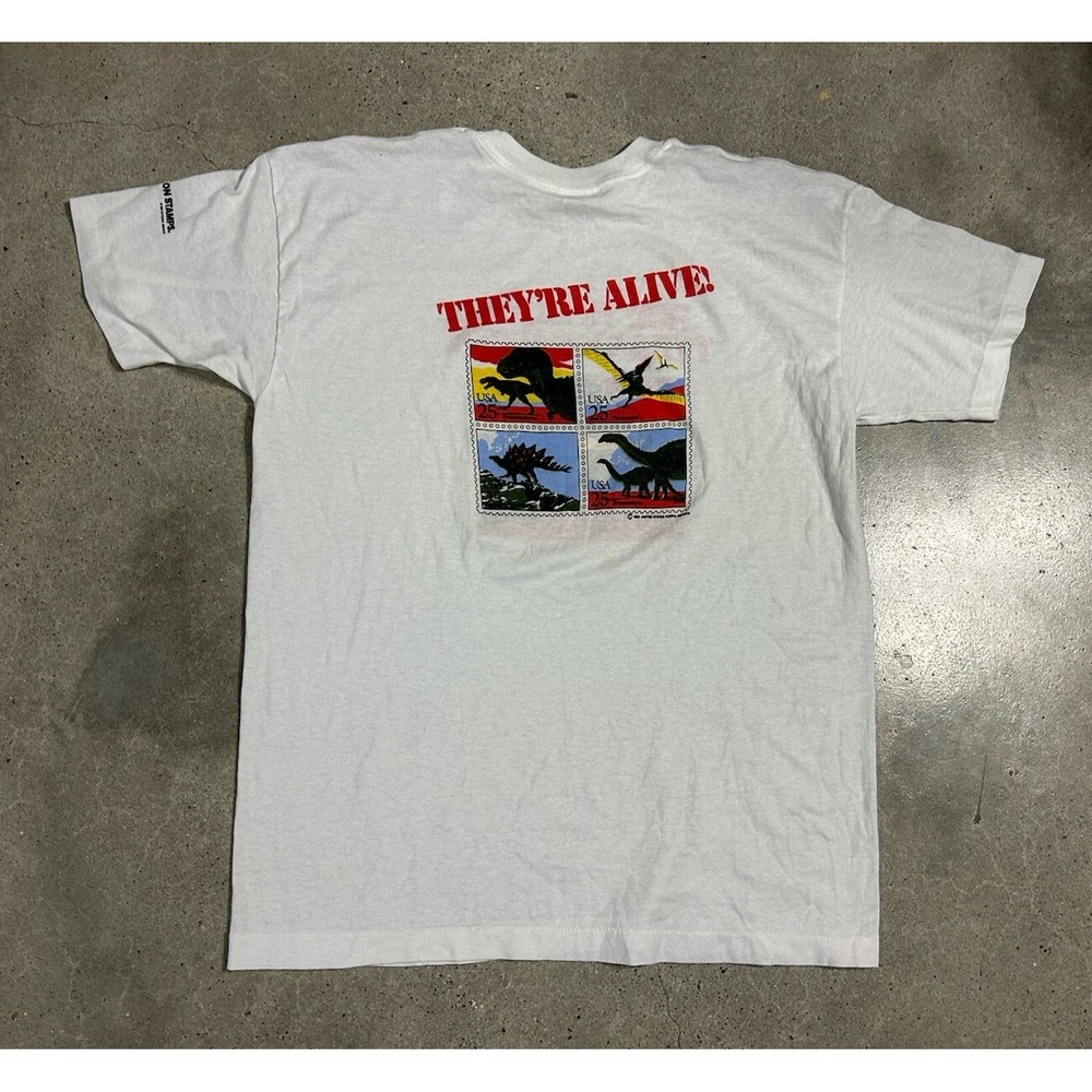 Vintage Single Stitch USPS Stamps Dinosaurs 1989 T Shirt Size XL USA Made - Picture 6 of 11